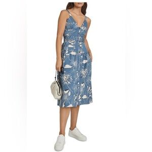 REISS NOAH BELTED FLORAL BLUE DRESS SIZE 4